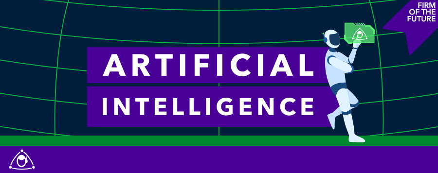 Futuristic illustration of a robot holding a digital cube labeled with an AI icon under the title ‘Artificial Intelligence,’ symbolizing automation and machine learning innovation