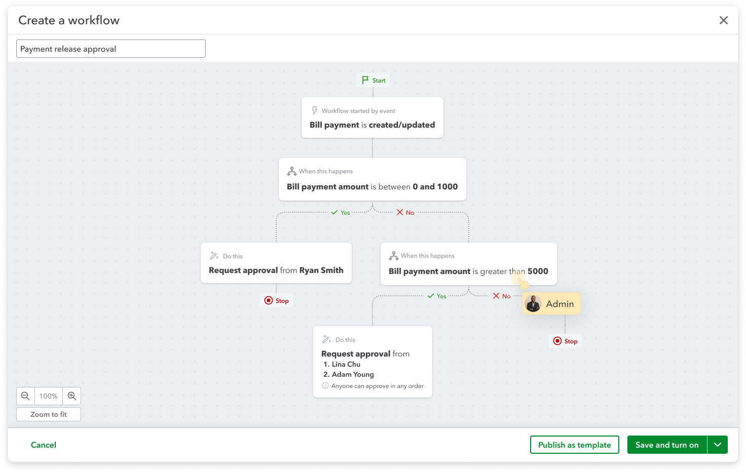 Image of Create a workflow in Bill Pay