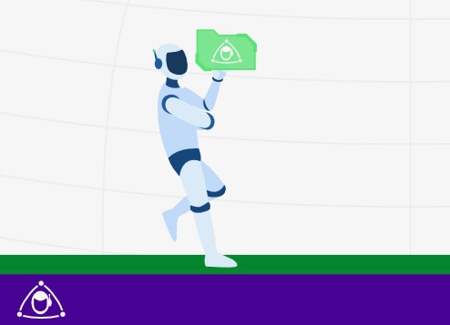 Futuristic robot carrying digital file folder