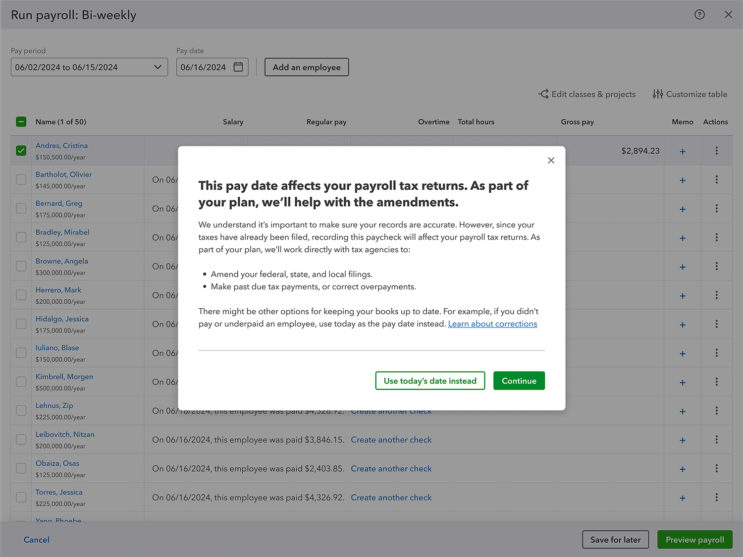 Image of paycheck corrections