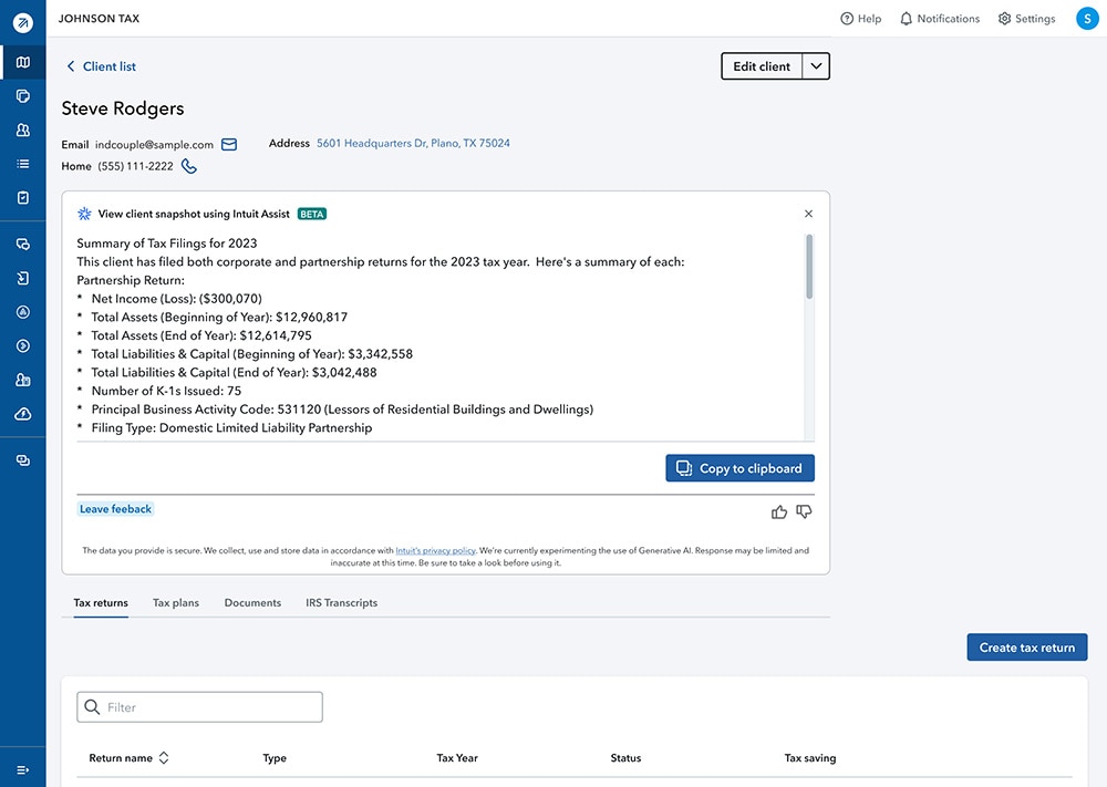 A screenshot of ProConnect Tax AI Client
