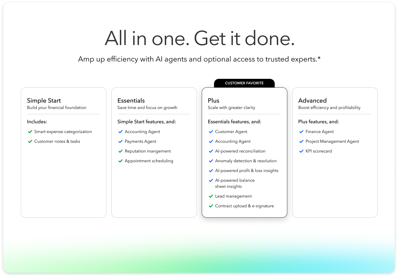 All in one pricing table screenshot