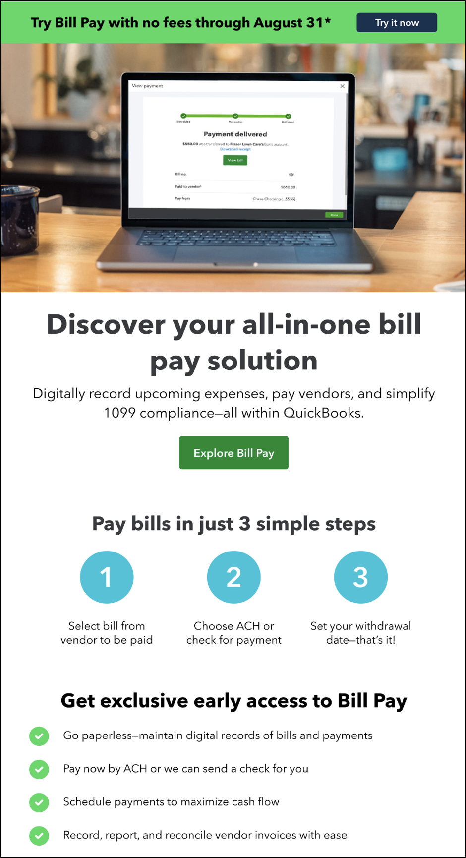 QuickBooks Bill Pay is now live to a limited audience
