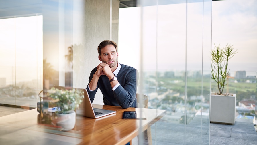 Entrepreneur contemplating his future.