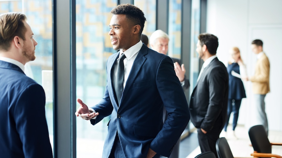 People networking at a business event.