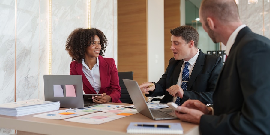 Accountant meeting with clients.