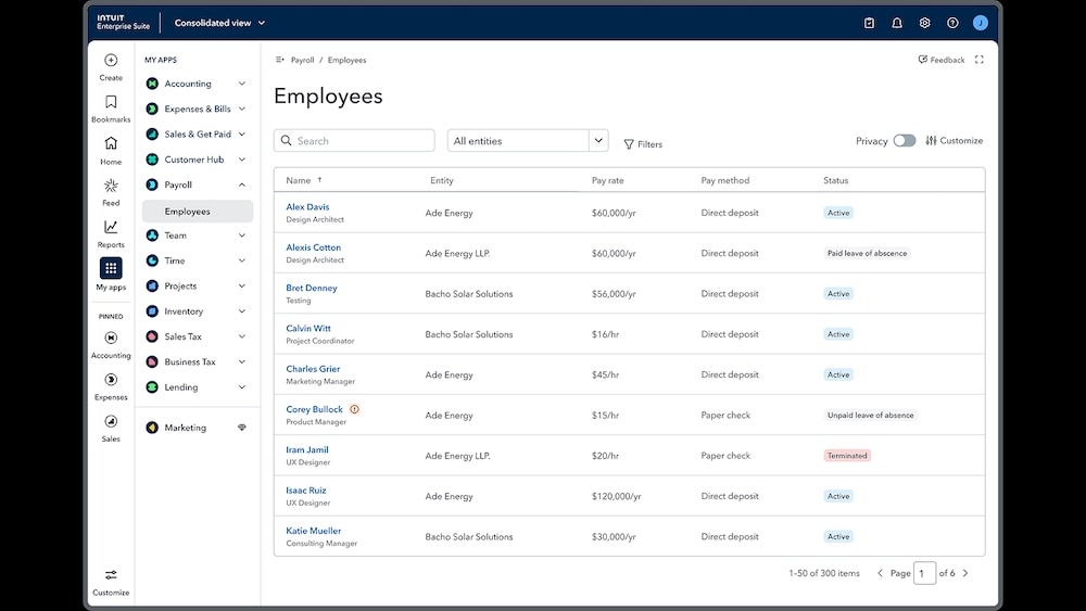 Employee payroll management dashboard interface.
