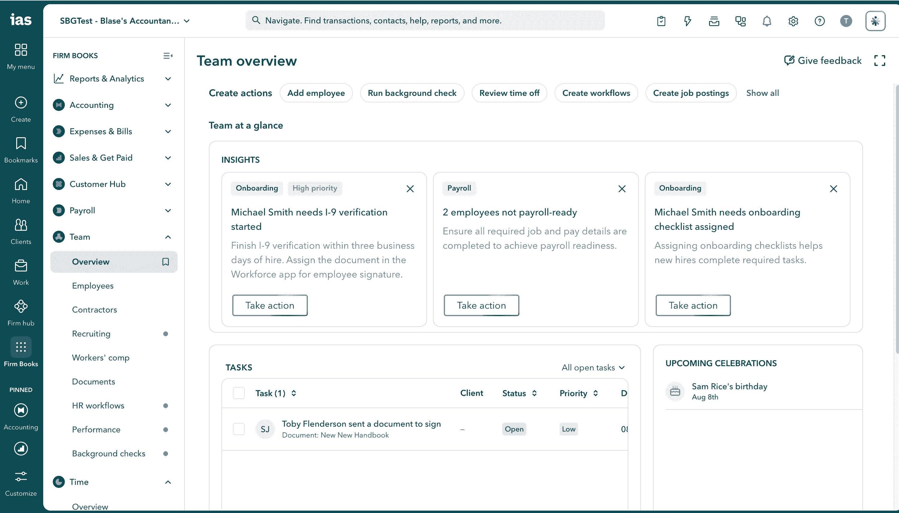 Workforce Now in IAS dashboard for employee management