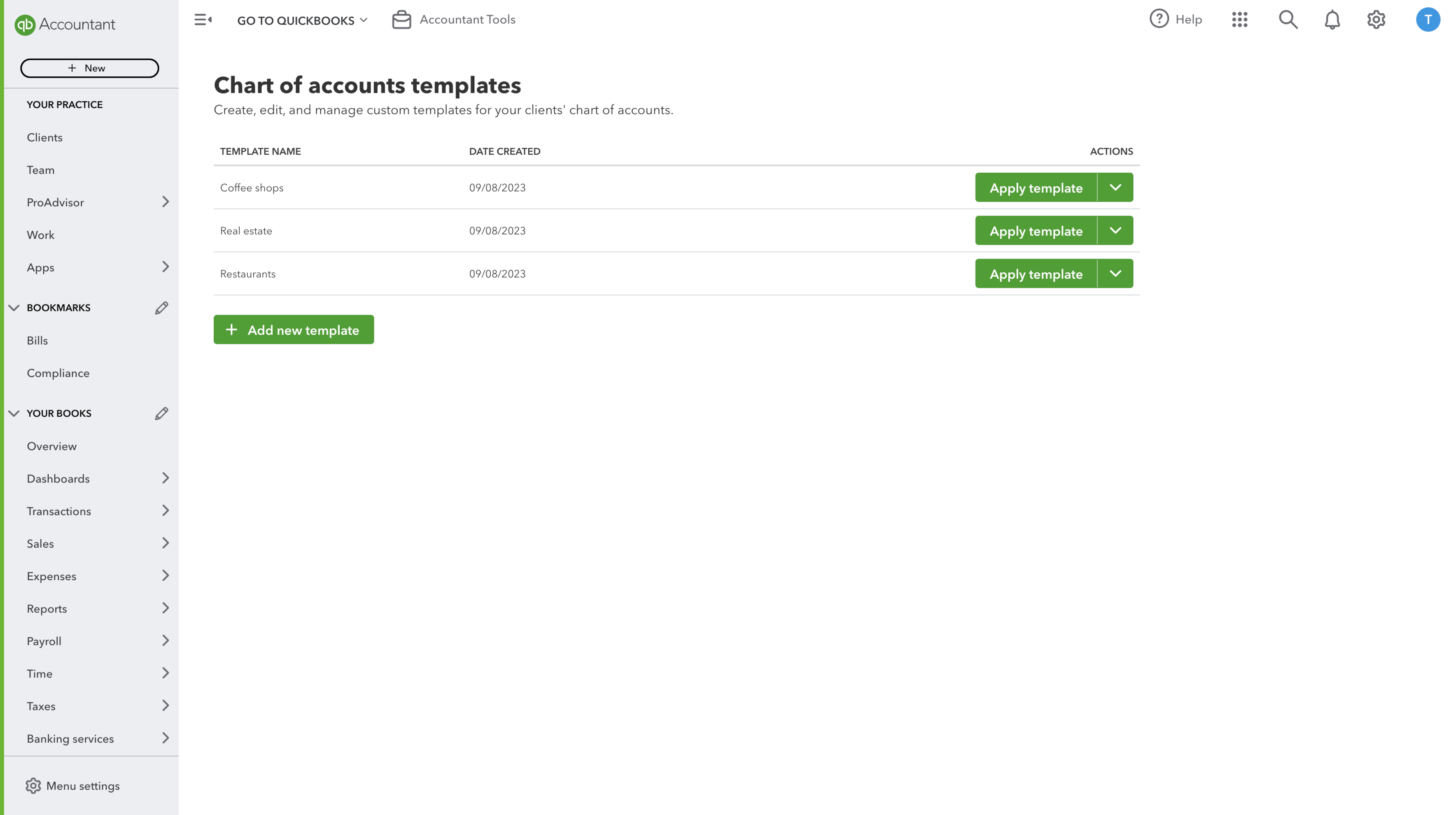 Chart of accounts templates 