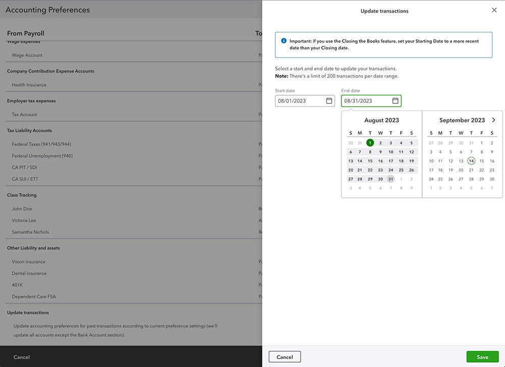 A screen shot of QuickBooks