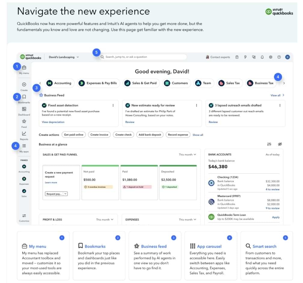 New user experience in QuickBooks Online.