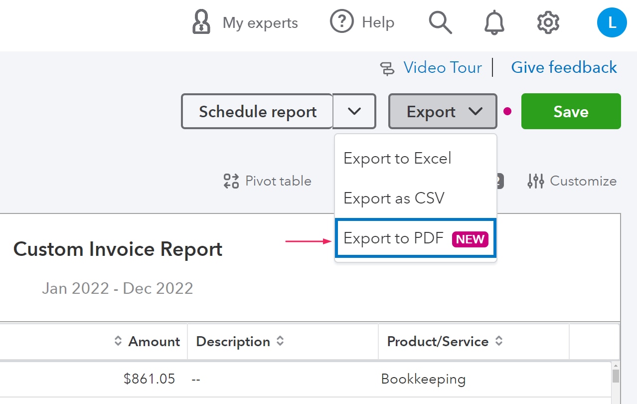 PDF export from QuickBooks Online Advanced