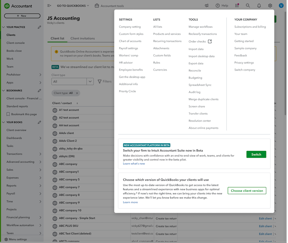QuickBooks Online Accountant vs. Intuit Accountant Suite: A guide to the new look and features.