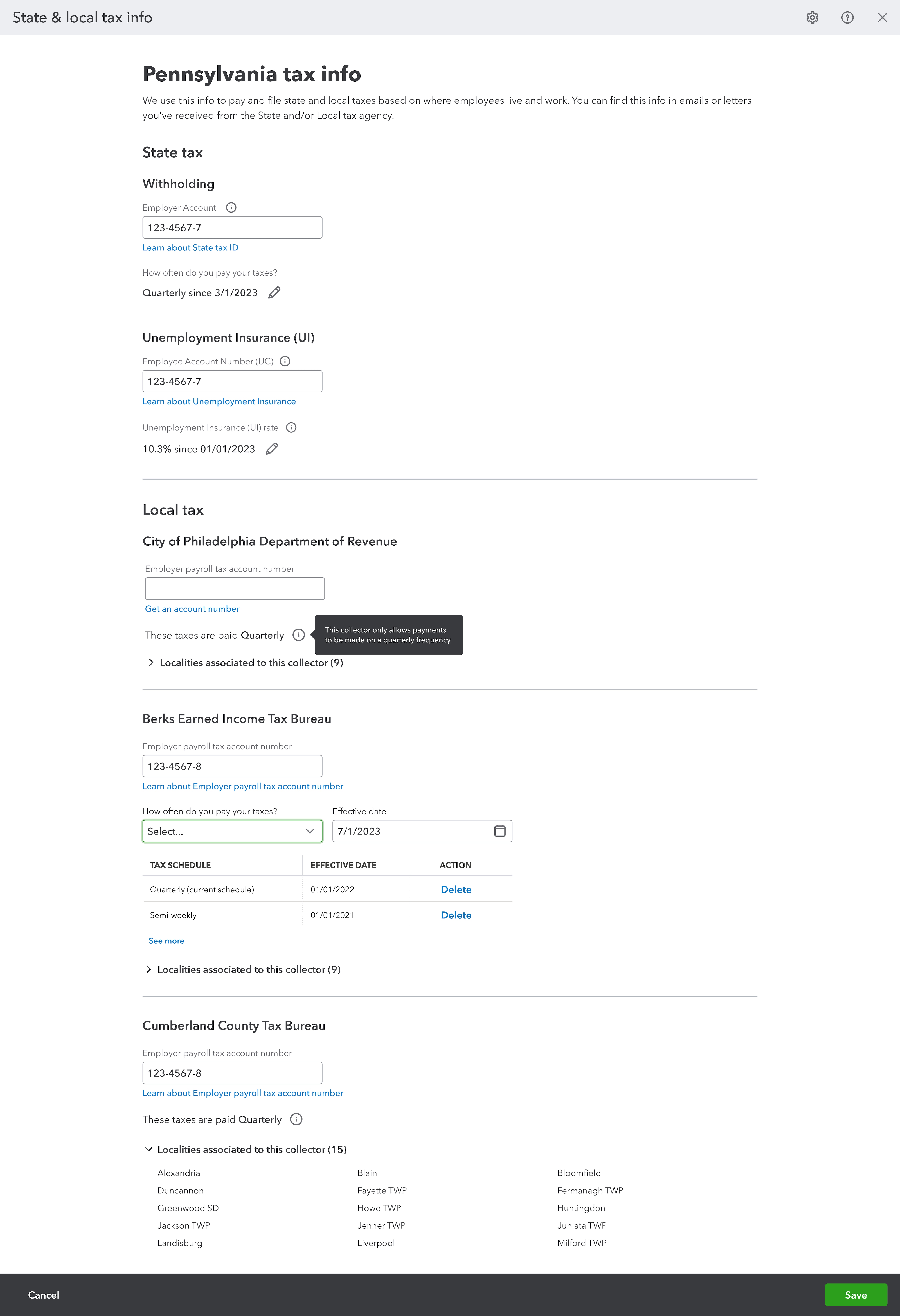 tax deposit frequency QuickBooks