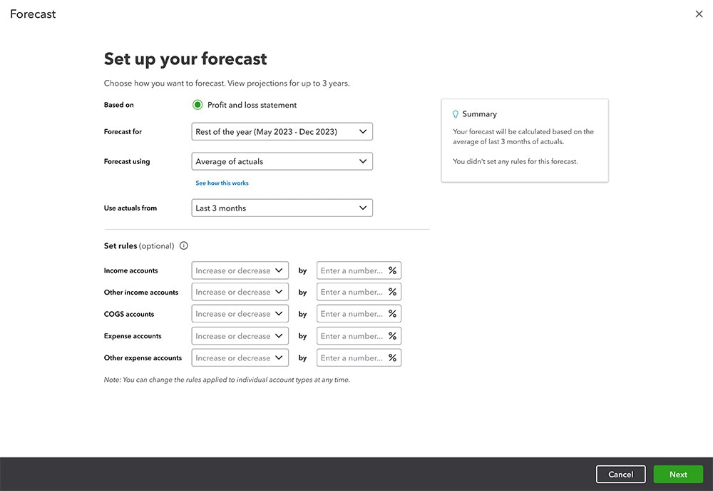 Forecasting screenshot