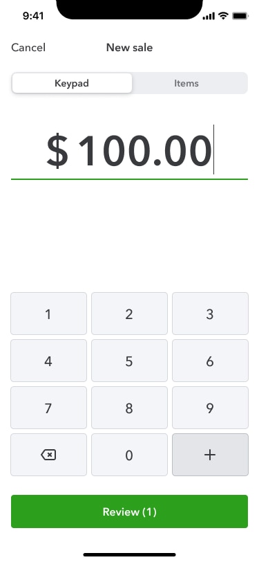 Screenshot of the new sale feature in QuickBooks