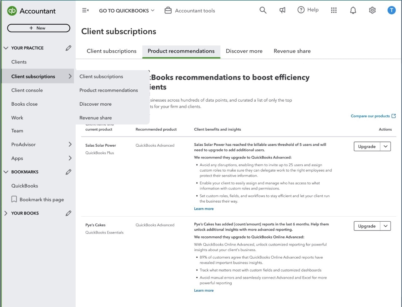 Product recommendations page