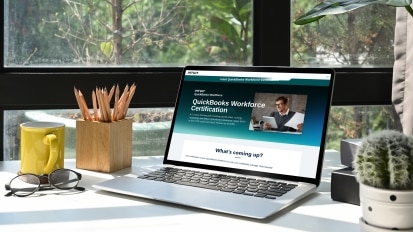 Laptop displaying QuickBooks workforce certification page