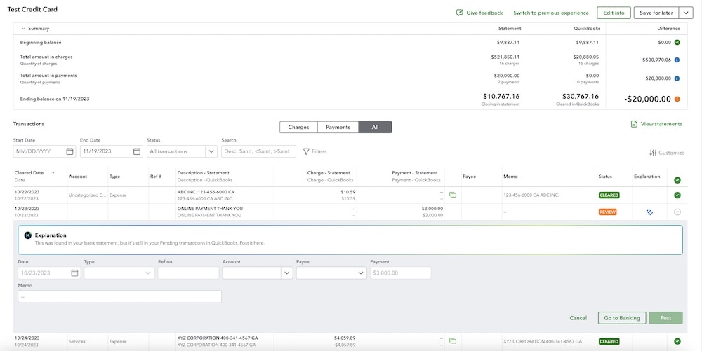 Updates to AI-powered reconciliation.