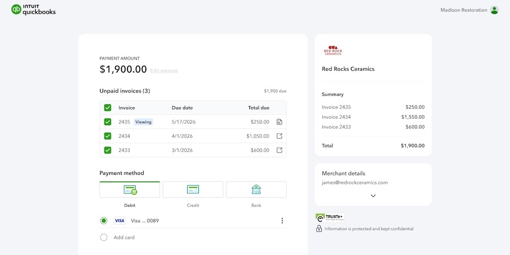 Make it easy for customers to pay multiple invoices quickly.