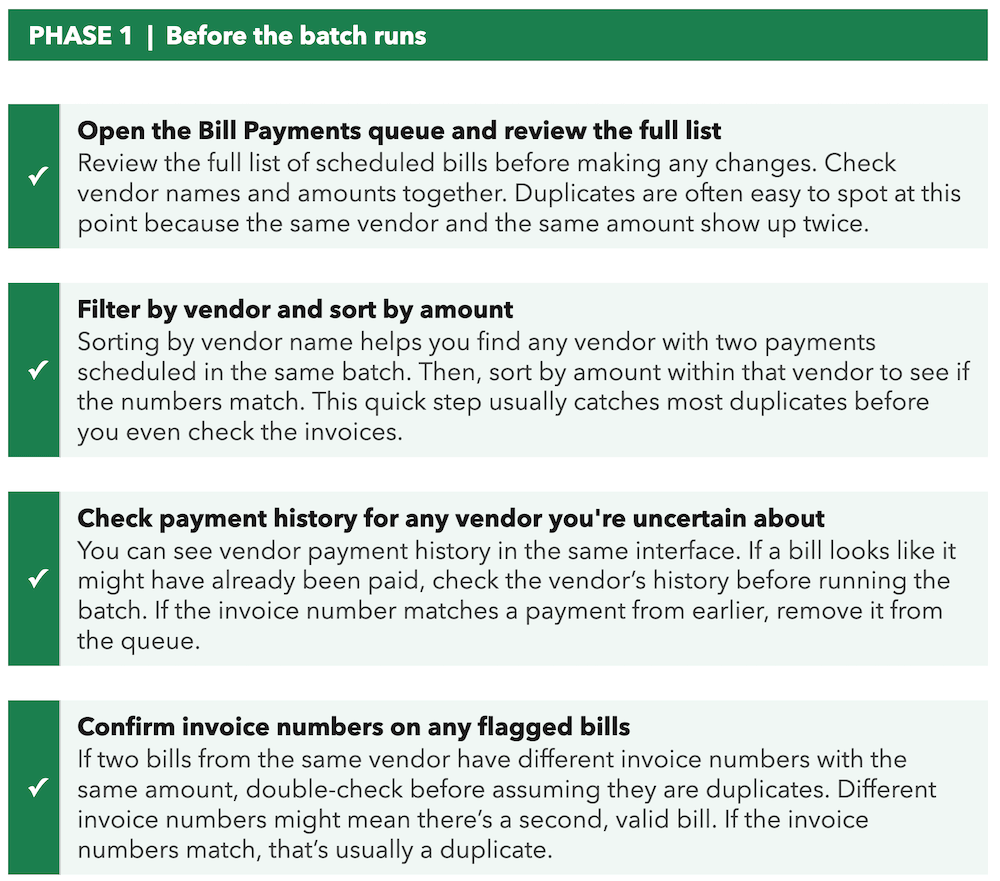 Bill Payments Batch Preparation Checklist Instructions.