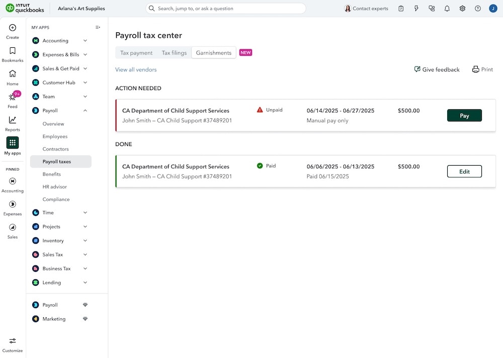End-to-end garnishment tracking.