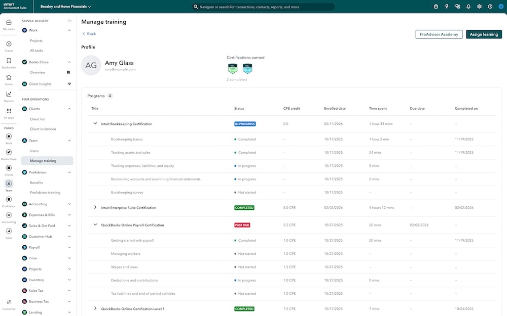 Assign ProAdvisor training in Intuit Accountant Suite.
