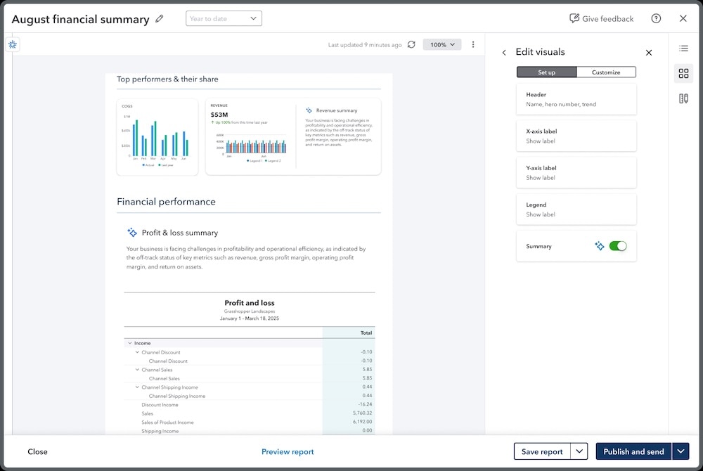 An example of a management report in the business intelligence feature inside Intuit Enterprise Suite. 