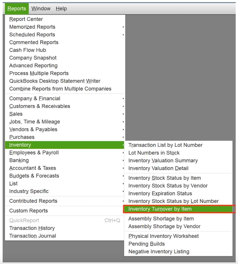 Inventory Turnover by Item report in QuickBooks Desktop Enterprise.