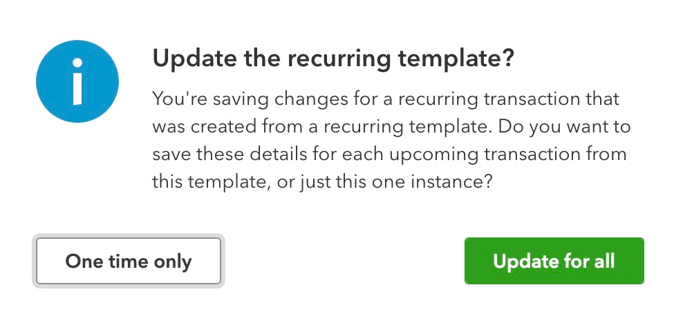 Updating a recurring template with a recurring transaction.