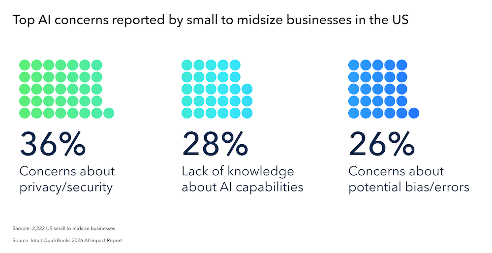 Infographic on top AI concerns for SMBs.