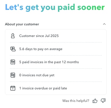 Customer payment insights dashboard summary panel.