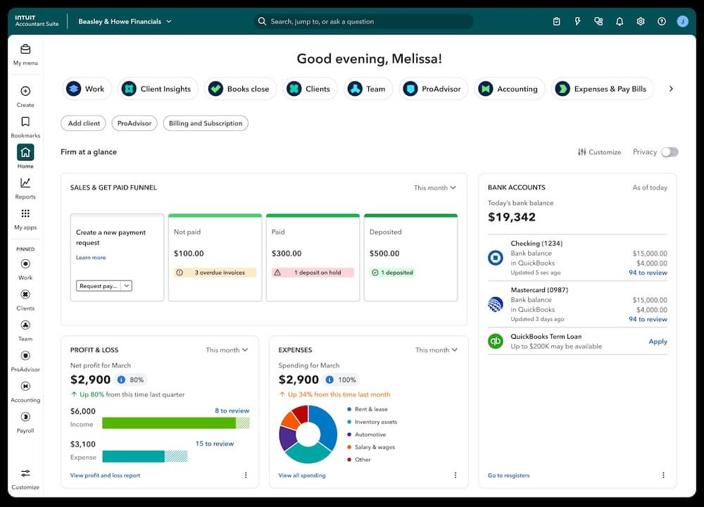 Business accounting dashboard with financial analytics.